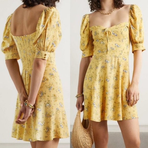 Reformation Dresses & Skirts - Reformation Lillet Bow Embellished Floral Georgette Mini Dress Yellow 4 $218